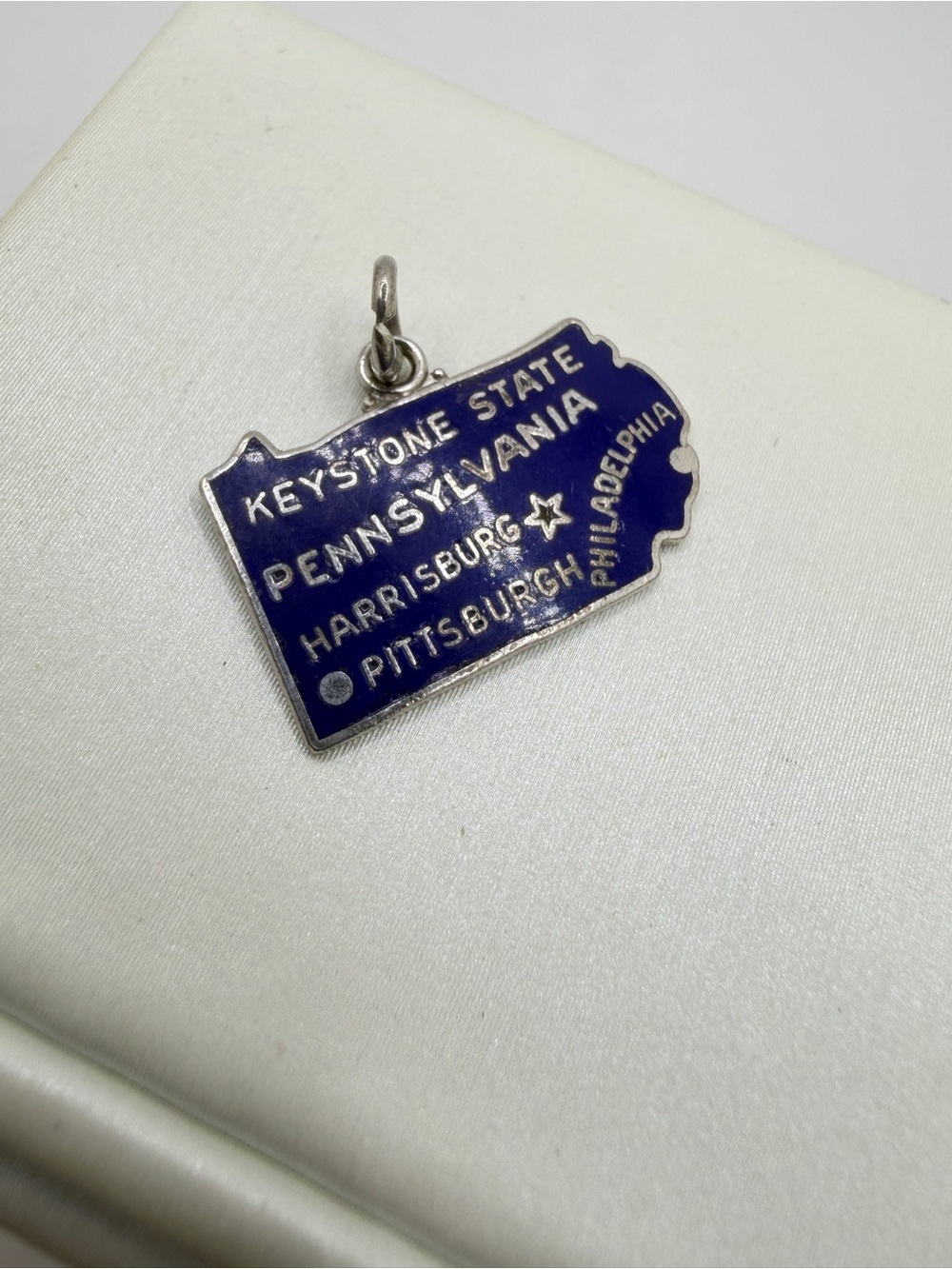 Vintage Sterling Silver PLATED Pennsylvania blue enameled state‎ Charm!